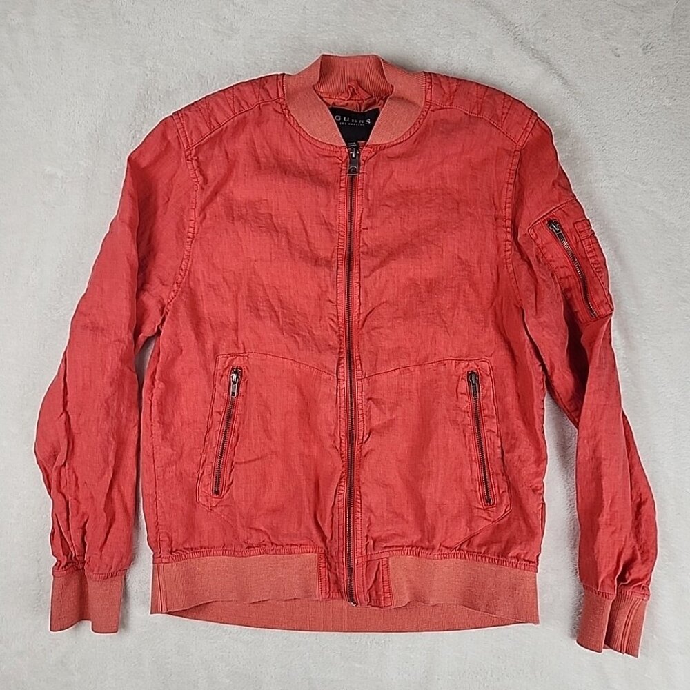 Guess Los‎ Angeles Light Jacket Men's Medium Coral Pink Full Zip Biker Style